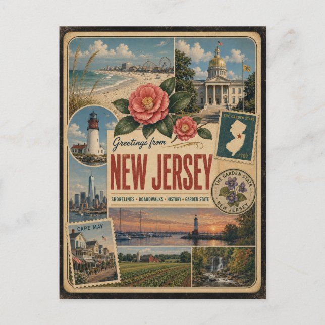 New Jersey Authentic Vintage Style Postcard (Front)