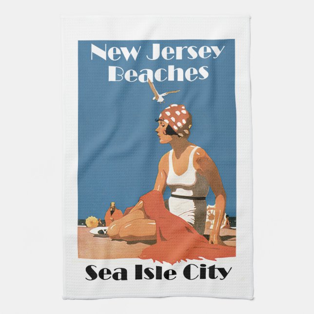 New Jersey Beaches ~ Sea Isle City Tea Towel (Vertical)
