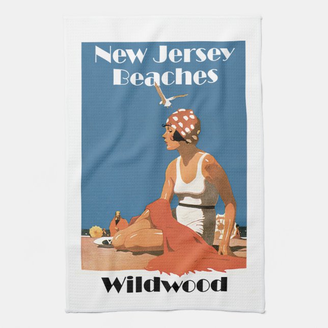 New Jersey Beaches ~ Wildwood Tea Towel (Vertical)