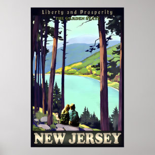 New Jersey Boy Girl and Dog Travel Poster Roger