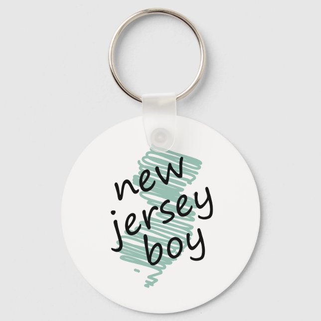 New Jersey Boy on Child's New Jersey Map Drawing Key Ring (Front)