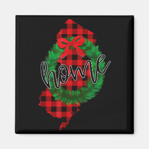 New Jersey Buffalo Plaid Christmas Home Wreath Ret Magnet