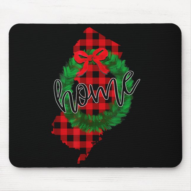 New Jersey Buffalo Plaid Christmas Home Wreath Ret Mouse Pad (Front)