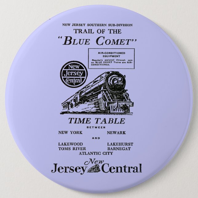 New Jersey Central Blue Comet Train 6 Cm Round Badge (Front)