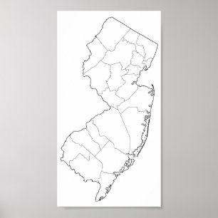 New Jersey Counties Blank Outline Map Poster