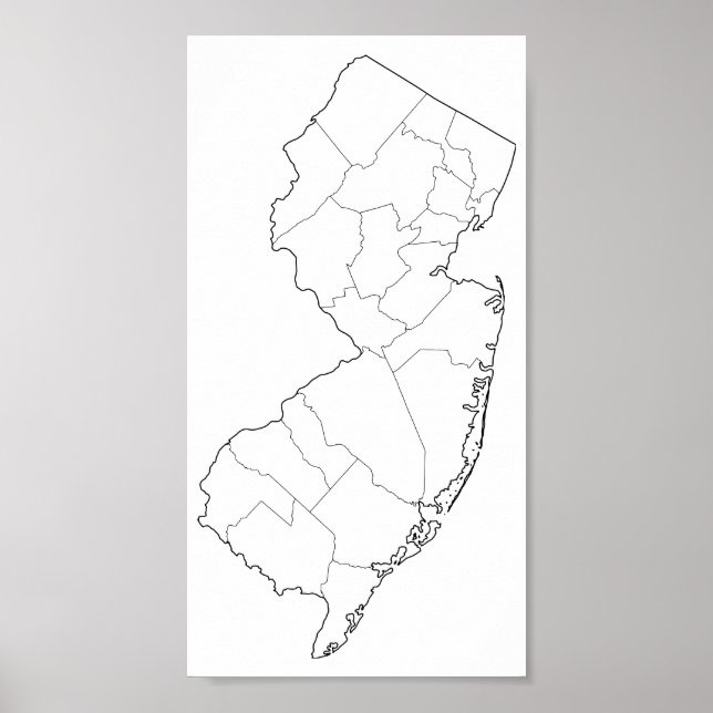 New Jersey Counties Blank Outline Map Poster (Front)