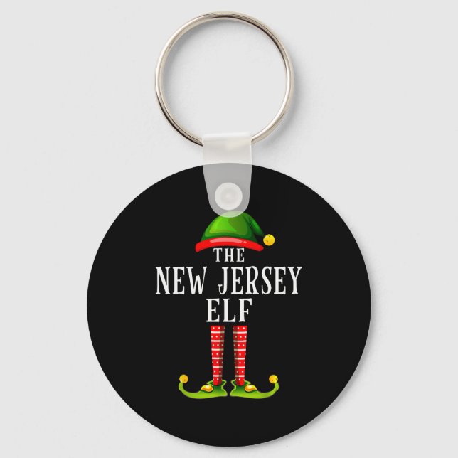 New Jersey Elf Christmas Matching Family Group Pjs Key Ring (Front)