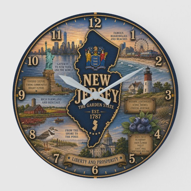 New Jersey Garden State Coastal  Lighthouse Rustic Large Clock (Front)
