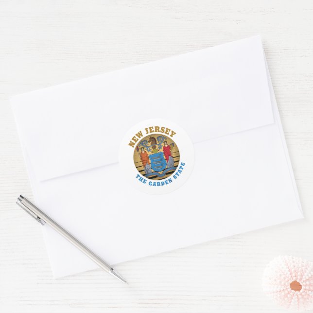 NEW JERSEY GARDEN STATE FLAG CLASSIC ROUND STICKER (Envelope)