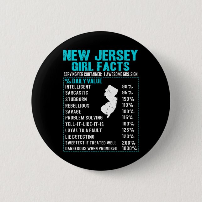 New Jersey Girl Facts Funny Birthday Gift Born In  6 Cm Round Badge (Front)