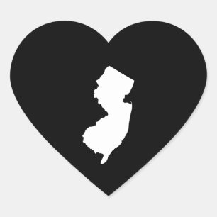 New Jersey in White and Black Heart Sticker