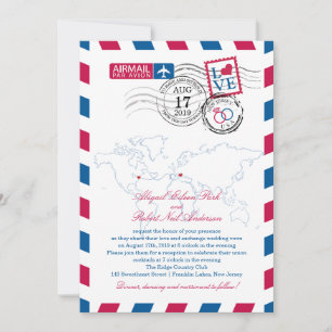 New Jersey & Italy Airmail Heart Wedding Invitation