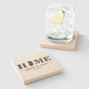 New Jersey Map Housewarming Couple Name Grey Text Stone Coaster