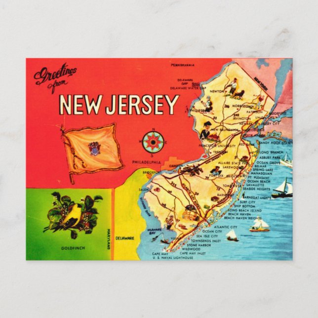New Jersey Map of Beaches Postcard (Front)