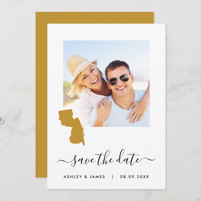 New Jersey Map Photo Wedding Save the Date Card (Front/Back)