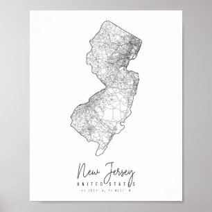 New Jersey Minimal Street Map Poster