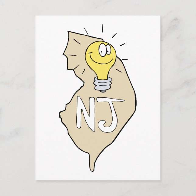 New Jersey NJ Map with funny Light Bulb Cartoon Postcard (Front)