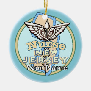 New Jersey Nurse Caduceus Ceramic Tree Decoration