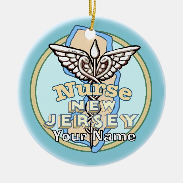 New Jersey Nurse Caduceus  Ceramic Tree Decoration (Front)
