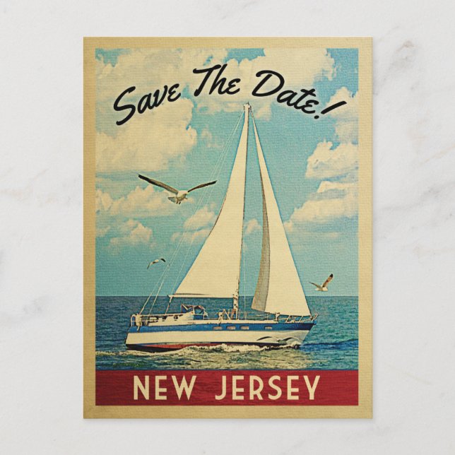 New Jersey Save The Date Sailboat Nautical Announcement Postcard (Front)