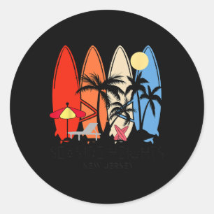 New Jersey Seaside Heights Retro Surfboard Vintage Classic Round Sticker