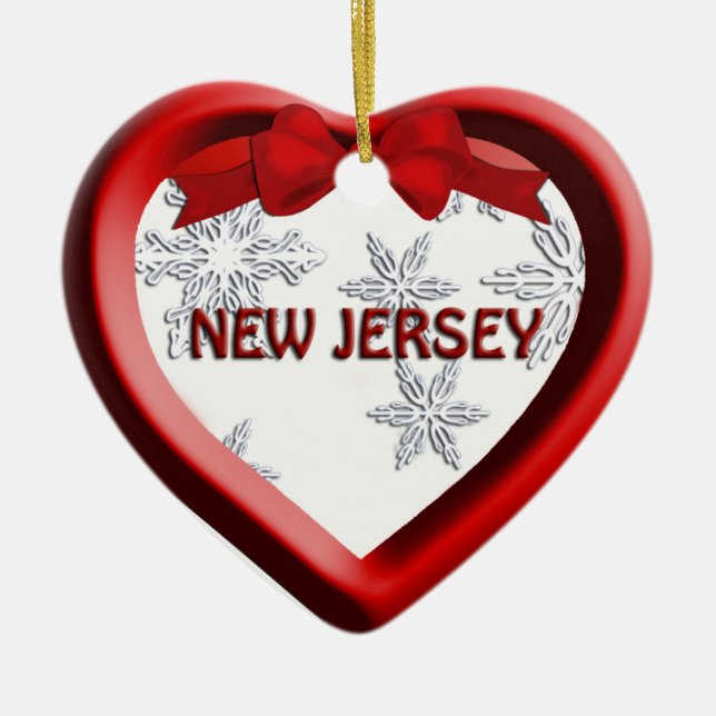 New Jersey Snowflake Heart Christmas Ornament (Front)