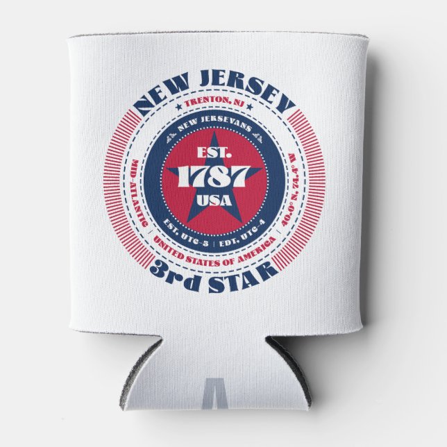 New Jersey State Pride Personalised Monogram Can Cooler (Front)