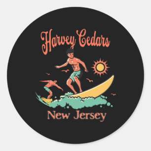 New Jersey Surfer Harvey Cedars Nj Surfing Beach V Classic Round Sticker