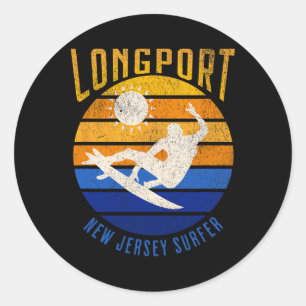 New Jersey Surfer Longport Nj Surfing Beaches Beac Classic Round Sticker