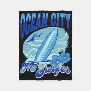 New Jersey Surfer Ocean City Nj Surfing Beach Sand Fleece Blanket