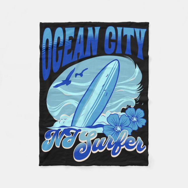 New Jersey Surfer Ocean City Nj Surfing Beach Sand Fleece Blanket (Front)