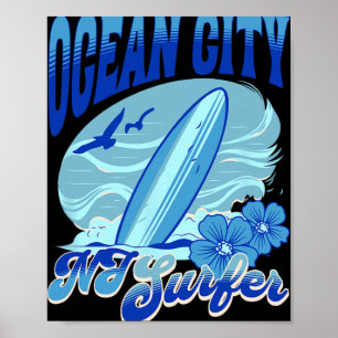 New Jersey Surfer Ocean City Nj Surfing Beach Sand Poster
