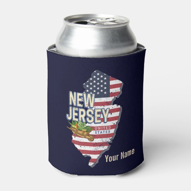 New Jersey United States Retro Map USA Souvenir Can Cooler (Can Front)