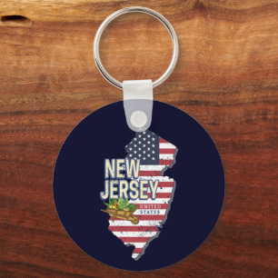 New Jersey United States Retro State Map USA Key Ring