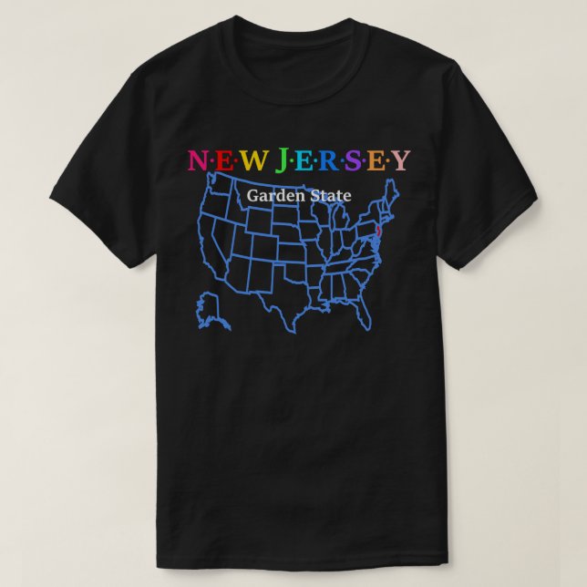 New Jersey USA Garden State With Map T-Shirt (Design Front)