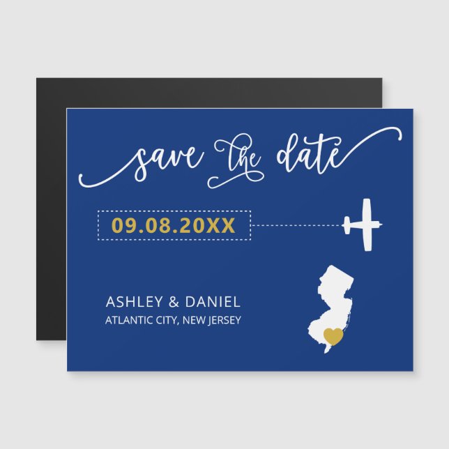 New Jersey Wedding Save the Date Card, Map Magnetic Invitation (Front/Back)