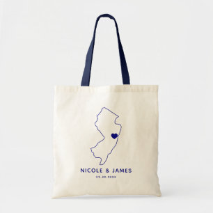 New Jersey Wedding Welcome Bag Map Tote, Navy