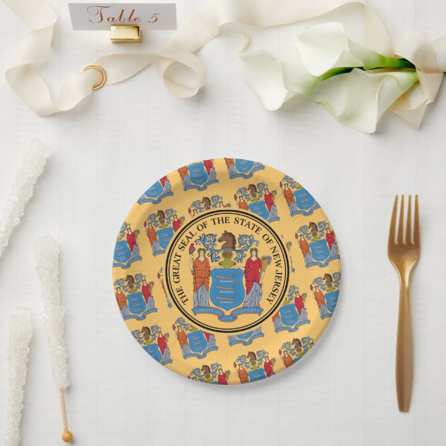 New Jerseyan Flag & Seal, New Jersey Paper Plate (Wedding)