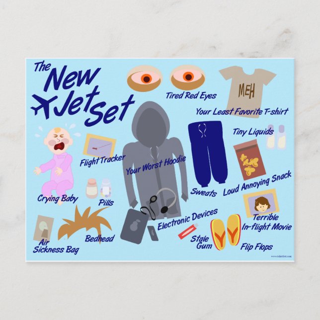  New Jet Set Funny Air Travel Cartoon Parody Postcard (Front)