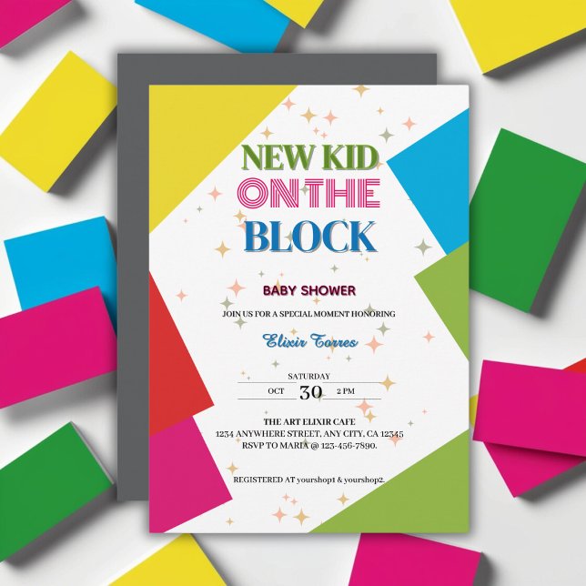New Kid on the Block Colourful Baby Shower Invitation (Creator Uploaded)