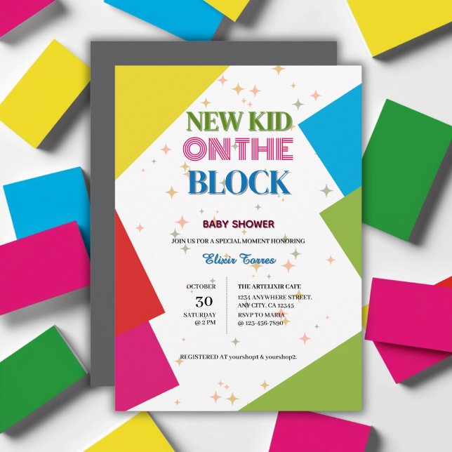 New Kid on the Block Colourful Baby Shower Invitation (Creator Uploaded)