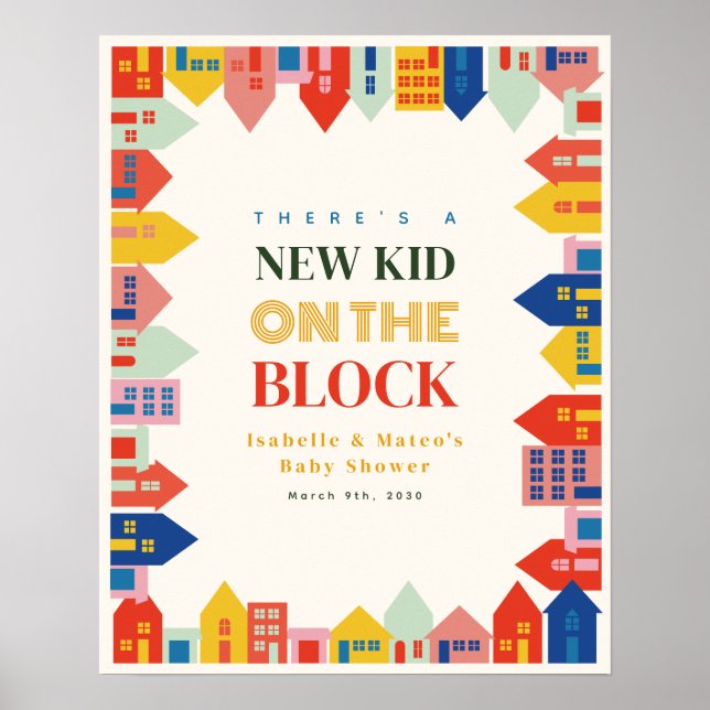 New Kid On The Block Neutral Houses Baby Shower Poster (Front)
