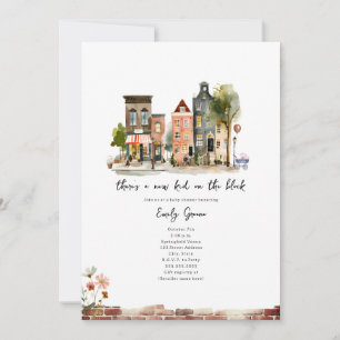 New Kid On The Block Watercolor Girl Baby Shower Invitation