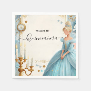 New Lamp Ivory Ice Sky Gold Light Blue Quinceanera Napkin