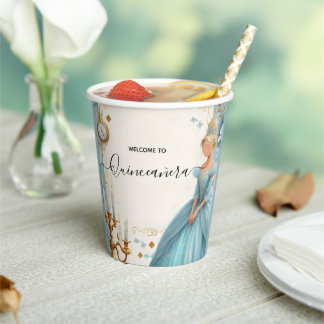 New Lamp Ivory Ice Sky Gold Light Blue Quinceanera Paper Cups