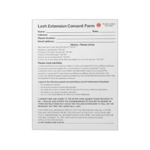 *New* Lash consent form notepad