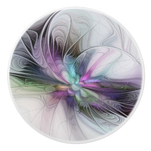New Life, Colorful Abstract Fractal Art Fantasy Ceramic Knob
