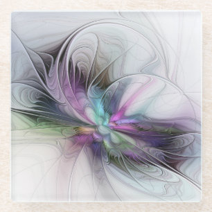 New Life, Colourful Abstract Fractal Art Fantasy Glass Coaster