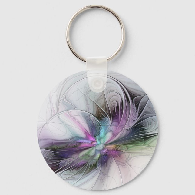 New Life, Colourful Abstract Fractal Art Fantasy Key Ring (Front)
