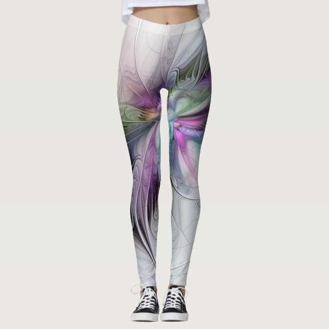 New Life, Colourful Abstract Fractal Art Fantasy Leggings (Front)